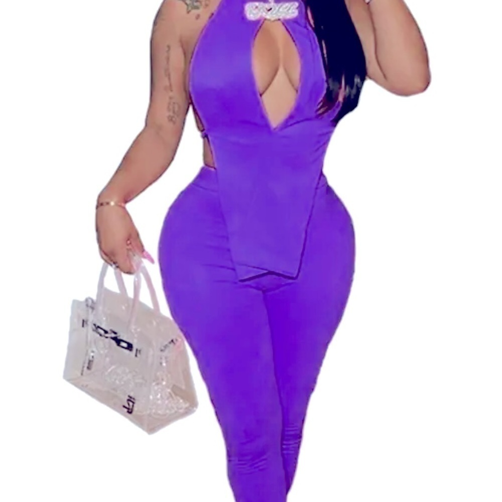 3/$28❤️Sexy Velvet Lace Up Halter Sleeveless Backless Sexy 2 pic pant set